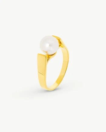 Anel de Pérola Branca Ouro Nuada Dourado