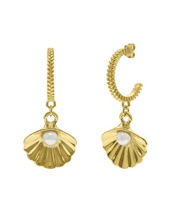 Brincos Seashell em Prata Dourada com Pérolas
